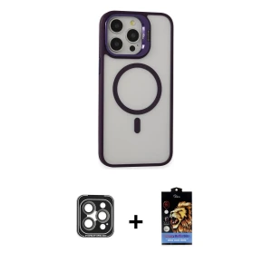 ieg™ iPhone 15 Pro Max Kılıf Ahenk Klasik Özel Seri - Siyah Buffer Hayalet Cam Ekran Koruyucu + PVD Metal Kamera Lens - GI