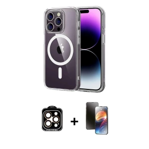 ieg™ iPhone 15 Pro Max Kılıf Ahenk Minimal Serisi - Siyah 3D Antistatik Mat Seramik Nano Ekran Koruyucu + PVD Metal Kamera Lens - TU
