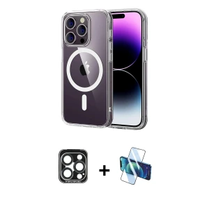 ieg™ iPhone 15 Pro Max Kılıf Ahenk Minimal Serisi - Siyah 3D Antistatik Seramik Nano Ekran Koruyucu + PVD Metal Kamera Lens - LT