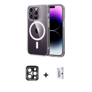 ieg™ iPhone 15 Pro Max Kılıf Ahenk Minimal Serisi - Siyah Bilvis 0.18mm Plus Cam Ekran Koruyucu + PVD Metal Kamera Lens - LT