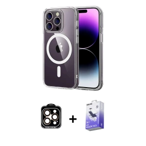 ieg™ iPhone 15 Pro Max Kılıf Ahenk Minimal Serisi - Siyah Bilvis 5in1 5D Magic Hayalet Cam Ekran Koruyucu + PVD Metal Kamera Lens - TU