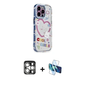 ieg™ iPhone 15 Pro Max Kılıf Ahenk Modern Serisi - Siyah 3D Antistatik Seramik Nano Ekran Koruyucu + PVD Metal Kamera Lens - GS
