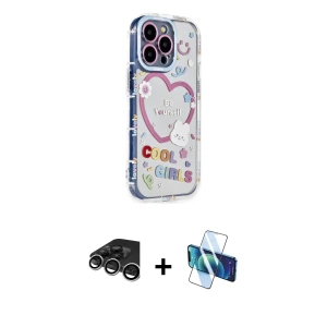 ieg™ iPhone 15 Pro Max Kılıf Ahenk Modern Serisi - Siyah 3D Antistatik Seramik Nano Ekran Koruyucu + Raze Metal Kamera Lens - GS