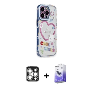 ieg™ iPhone 15 Pro Max Kılıf Ahenk Modern Serisi - Siyah Bilvis 5in1 5D Magic Hayalet Cam Ekran Koruyucu + PVD Metal Kamera Lens - GS