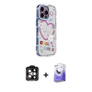 ieg™ iPhone 15 Pro Max Kılıf Ahenk Modern Serisi - Siyah Bilvis 5in1 5D Magic Hayalet Cam Ekran Koruyucu + PVD Metal Kamera Lens - TU