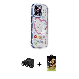 ieg™ iPhone 15 Pro Max Kılıf Ahenk Modern Serisi - Siyah Buffer Cam Ekran Koruyucu + Raze Metal Kamera Lens - SH