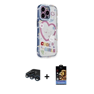 ieg™ iPhone 15 Pro Max Kılıf Ahenk Modern Serisi - Siyah Buffer Hayalet Cam Ekran Koruyucu + Raze Metal Kamera Lens - LT