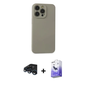 ieg™ iPhone 15 Pro Max Kılıf Ahenk Serisi - Siyah Bilvis 5in1 5D Magic Hayalet Cam Ekran Koruyucu + Raze Metal Kamera Lens - LT