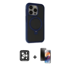 ieg™ iPhone 15 Pro Max Kılıf Ahenk Yansıma Özel Seri - Siyah 3D Antistatik Mat Seramik Nano Ekran Koruyucu + PVD Metal Kamera Lens - GI
