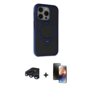 ieg™ iPhone 15 Pro Max Kılıf Ahenk Yansıma Özel Seri - Siyah 3D Antistatik Mat Seramik Nano Ekran Koruyucu + Raze Metal Kamera Lens - LT