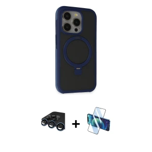ieg™ iPhone 15 Pro Max Kılıf Ahenk Yansıma Özel Seri - Siyah 3D Antistatik Seramik Nano Ekran Koruyucu + Raze Metal Kamera Lens - LT