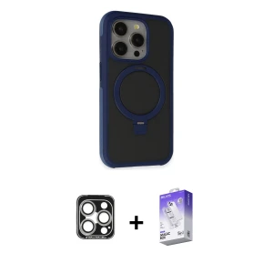 ieg™ iPhone 15 Pro Max Kılıf Ahenk Yansıma Özel Seri - Siyah Bilvis 5in1 3D Magic Cam Ekran Koruyucu + PVD Metal Kamera Lens - GS