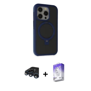 ieg™ iPhone 15 Pro Max Kılıf Ahenk Yansıma Özel Seri - Siyah Bilvis 5in1 3D Magic Cam Ekran Koruyucu + Raze Metal Kamera Lens - LT