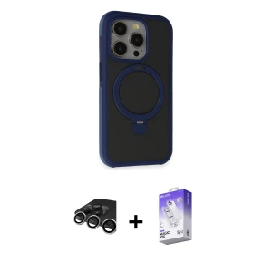 ieg™ iPhone 15 Pro Max Kılıf Ahenk Yansıma Özel Seri - Siyah Bilvis 5in1 3D Magic Cam Ekran Koruyucu + Raze Metal Kamera Lens - GS