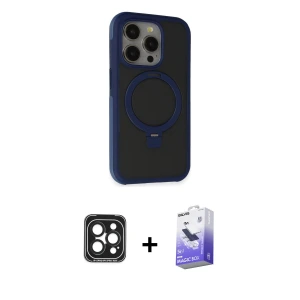 ieg™ iPhone 15 Pro Max Kılıf Ahenk Yansıma Özel Seri - Siyah Bilvis 5in1 5D Magic Hayalet Cam Ekran Koruyucu + PVD Metal Kamera Lens - SH