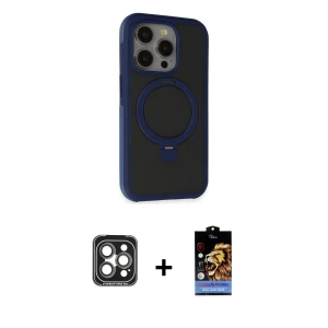 ieg™ iPhone 15 Pro Max Kılıf Ahenk Yansıma Özel Seri - Siyah Buffer Hayalet Cam Ekran Koruyucu + PVD Metal Kamera Lens - GI