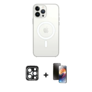 ieg™ iPhone 15 Pro Max Kılıf Ahenk Yansıma Prime - Siyah 3D Antistatik Mat Seramik Nano Ekran Koruyucu + PVD Metal Kamera Lens - LT