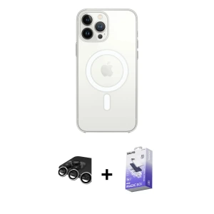 ieg™ iPhone 15 Pro Max Kılıf Ahenk Yansıma Prime - Siyah Bilvis 5in1 5D Magic Hayalet Cam Ekran Koruyucu + Raze Metal Kamera Lens - GS