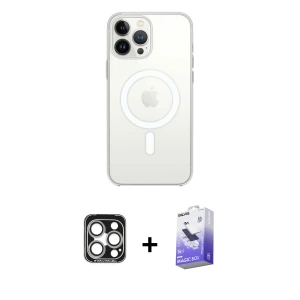 ieg™ iPhone 15 Pro Max Kılıf Ahenk Yansıma Prime - Siyah Bilvis 5in1 5D Magic Hayalet Cam Ekran Koruyucu + PVD Metal Kamera Lens - GS