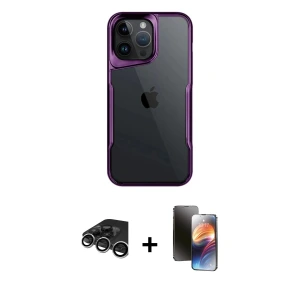 ieg™ iPhone 15 Pro Max Kılıf Akış Çizgi Koleksiyonu - Siyah 3D Antistatik Mat Seramik Nano Ekran Koruyucu + Raze Metal Kamera Lens - GS