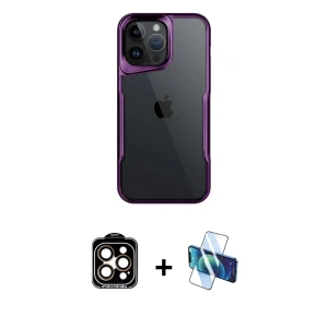ieg™ iPhone 15 Pro Max Kılıf Akış Çizgi Koleksiyonu - Siyah 3D Antistatik Seramik Nano Ekran Koruyucu + PVD Metal Kamera Lens - TU