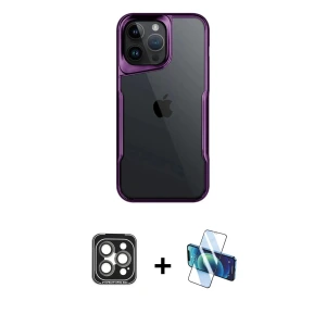 ieg™ iPhone 15 Pro Max Kılıf Akış Çizgi Koleksiyonu - Siyah 3D Antistatik Seramik Nano Ekran Koruyucu + PVD Metal Kamera Lens - GI