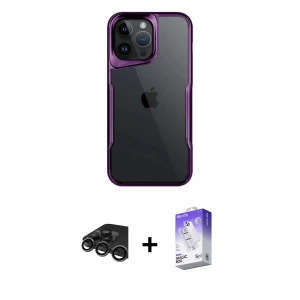 ieg™ iPhone 15 Pro Max Kılıf Akış Çizgi Koleksiyonu - Siyah Bilvis 5in1 3D Magic Cam Ekran Koruyucu + Raze Metal Kamera Lens - TMGI