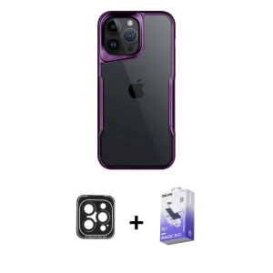 ieg™ iPhone 15 Pro Max Kılıf Akış Çizgi Koleksiyonu - Siyah Bilvis 5in1 5D Magic Hayalet Cam Ekran Koruyucu + PVD Metal Kamera Lens - SH