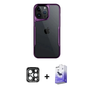 ieg™ iPhone 15 Pro Max Kılıf Akış Çizgi Koleksiyonu - Siyah Bilvis 5in1 5D Magic Hayalet Cam Ekran Koruyucu + PVD Metal Kamera Lens - LT