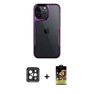 ieg™ iPhone 15 Pro Max Kılıf Akış Çizgi Koleksiyonu - Siyah Buffer Cam Ekran Koruyucu + PVD Metal Kamera Lens - SH