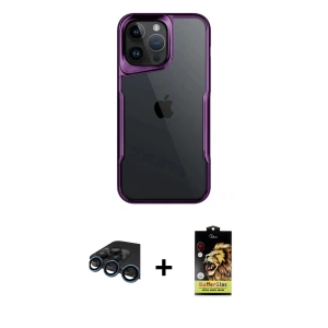 ieg™ iPhone 15 Pro Max Kılıf Akış Çizgi Koleksiyonu - Siyah Buffer Cam Ekran Koruyucu + Raze Metal Kamera Lens - LT