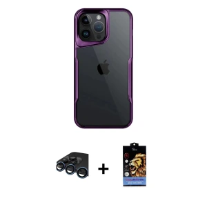 ieg™ iPhone 15 Pro Max Kılıf Akış Çizgi Koleksiyonu - Siyah Buffer Hayalet Cam Ekran Koruyucu + Raze Metal Kamera Lens - LT