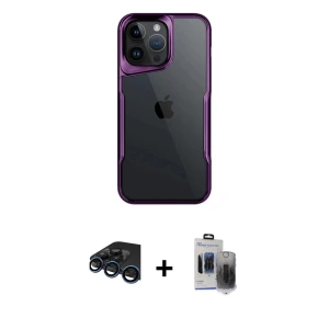 ieg™ iPhone 15 Pro Max Kılıf Akış Çizgi Koleksiyonu - Siyah Vanessa Magic Hayalet Cam + Raze Metal Kamera Lens - LT