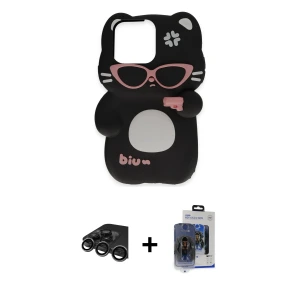 ieg™ iPhone 15 Pro Max Kılıf Akış Yansıma - Siyah Vanessa Magic Cam + Raze Metal Kamera Lens - TMGI