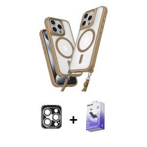 ieg™ iPhone 15 Pro Max Kılıf Atlas Doku Koleksiyonu - Siyah Bilvis 5in1 5D Magic Hayalet Cam Ekran Koruyucu + PVD Metal Kamera Lens - GS