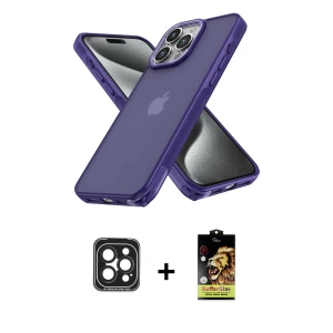 ieg™ iPhone 15 Pro Max Kılıf Atlas Form - Siyah Buffer Cam Ekran Koruyucu + PVD Metal Kamera Lens - SH