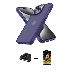 ieg™ iPhone 15 Pro Max Kılıf Atlas Form - Siyah Buffer Cam Ekran Koruyucu + Raze Metal Kamera Lens - SH
