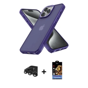 ieg™ iPhone 15 Pro Max Kılıf Atlas Form - Siyah Buffer Hayalet Cam Ekran Koruyucu + Raze Metal Kamera Lens - TMGI