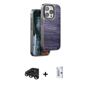 ieg™ iPhone 15 Pro Max Kılıf Atlas Minimal Özel Seri - Siyah Bilvis 0.18mm Plus Cam Ekran Koruyucu + Raze Metal Kamera Lens - TMGI
