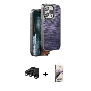 ieg™ iPhone 15 Pro Max Kılıf Atlas Minimal Özel Seri - Siyah Bilvis 3D Mat Cam Ekran Koruyucu + Raze Metal Kamera Lens - SH
