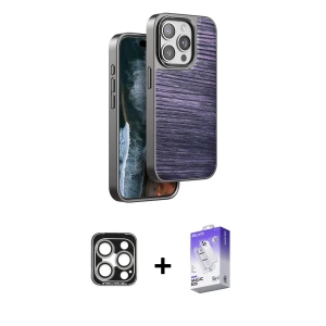ieg™ iPhone 15 Pro Max Kılıf Atlas Minimal Özel Seri - Siyah Bilvis 5in1 3D Magic Cam Ekran Koruyucu + PVD Metal Kamera Lens - GS