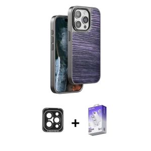 ieg™ iPhone 15 Pro Max Kılıf Atlas Minimal Özel Seri - Siyah Bilvis 5in1 3D Magic Cam Ekran Koruyucu + PVD Metal Kamera Lens - SH