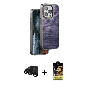 ieg™ iPhone 15 Pro Max Kılıf Atlas Minimal Özel Seri - Siyah Buffer Cam Ekran Koruyucu + Raze Metal Kamera Lens - SH