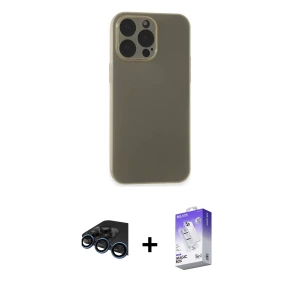 ieg™ iPhone 15 Pro Max Kılıf Atlas Minimal Prime - Siyah Bilvis 5in1 3D Magic Cam Ekran Koruyucu + Raze Metal Kamera Lens - LT