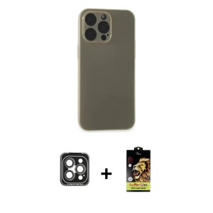 ieg™ iPhone 15 Pro Max Kılıf Atlas Minimal Prime - Siyah Buffer Cam Ekran Koruyucu + PVD Metal Kamera Lens - GI