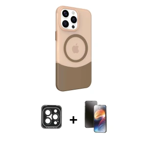 ieg™ iPhone 15 Pro Max Kılıf Çekirdek Asil Özel Seri - Siyah 3D Antistatik Mat Seramik Nano Ekran Koruyucu + PVD Metal Kamera Lens - SH