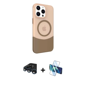 ieg™ iPhone 15 Pro Max Kılıf Çekirdek Asil Özel Seri - Siyah 3D Antistatik Seramik Nano Ekran Koruyucu + Raze Metal Kamera Lens - LT