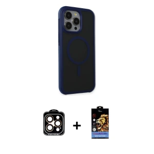 ieg™ iPhone 15 Pro Max Kılıf Çekirdek Yansıma Prime - Siyah Buffer Hayalet Cam Ekran Koruyucu + PVD Metal Kamera Lens - TU