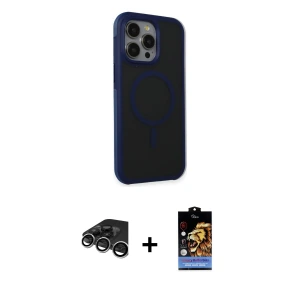 ieg™ iPhone 15 Pro Max Kılıf Çekirdek Yansıma Prime - Siyah Buffer Hayalet Cam Ekran Koruyucu + Raze Metal Kamera Lens - GS