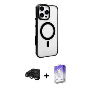 ieg™ iPhone 15 Pro Max Kılıf Doruk Doku Özel Seri - Siyah Bilvis 5in1 3D Magic Cam Ekran Koruyucu + Raze Metal Kamera Lens - SH